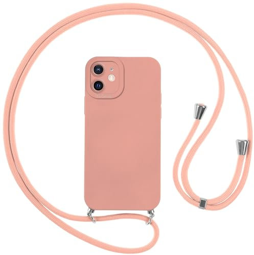 Vauki Cover per iPhone 12 Mini con Cordino, Silicone Custodia con Laccio Collana Tracolla, Antiurto Ultra-Sottile Protettiva Cellulare Case per iPhone 12 Mini, Rosa