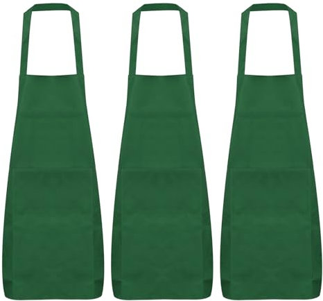sourcing map 3pcs Kitchen Cooking Aprons 75x65cm Polyester Artist Painting Apron with 2 Pockets for Women Men Chef Home Kitchen Restaurant Craft Garden Cooking, Dark Green