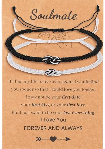 DIVINA VITAE Matching Couples Bracelets Adjustable Boyfriend Girlfriend Bracelets Woven Thread String Promise Bracelet for Her Him Women Men(Black + White)