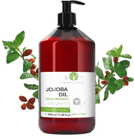 Aceite de Jojoba Puro Aceite Facial Aceite Desmaquillante Aceite Corporal Aceite de Masaje Estrias Aceite Pelo Aceite Barba Aceite Uñas - 500 ml
