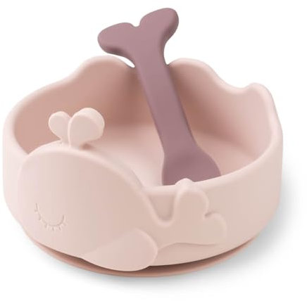 Done by Deer Silikon Stick&Stay Bowl und Babylöffel Wally Rosa - Baby Schüssel und Esslernlöffel aus 100% Silikon in Lebensmittelqualität