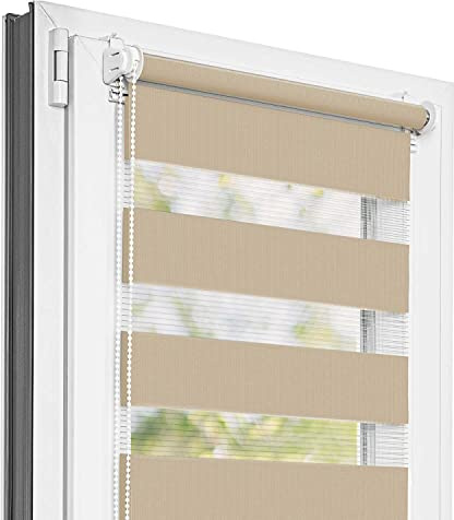 Estika Doppelrollo Klemmfix ohne Bohren - 50 cm x 120 cm - Sandstrand - 27 Stofffarben, Tag und Nacht Duo Rollo, Rollos für Fenster ohne Bohren, Fenster Sichtschutz (50 cm Stoffbreite)