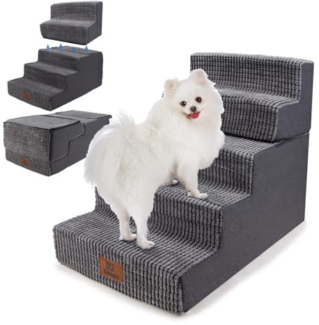 Sytopia Hundetreppe Große Hunde 5 Stufen Hoch, Hundetreppe für Bett 60cm, Haustiertreppe waschbar, hochdichter Schaumstoff, für verletzte ältere Hunde (57cm Höhe, Grau)