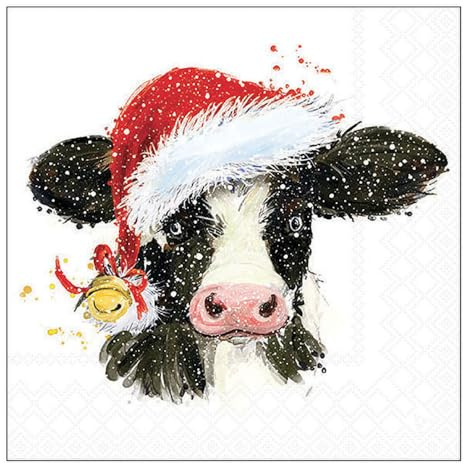 Ambiente Serviette Weihnachts-Kuh, 33 x 33 cm, 20 Stück, ideal für Tischdekoration, Party, Feste