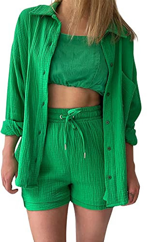 GFPGNDFHG Summer Muslin Blouse Women's Shirt and Shorts Two-Piece Leisure Suit Outfit t shirt damen set musselin jumpsuit damen oberteil sexy oberteil damen party sport kurze hose damen teveo