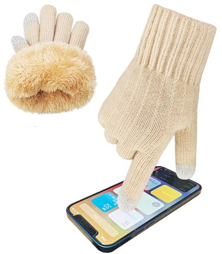 lifwimner Winter Handschuhe Damen Touchscreen Warme Fleece Strickhandschuhe Thermo Winterhandschuhe für Outdoor Sport Laufen Radfahren Freizeit(Beige)