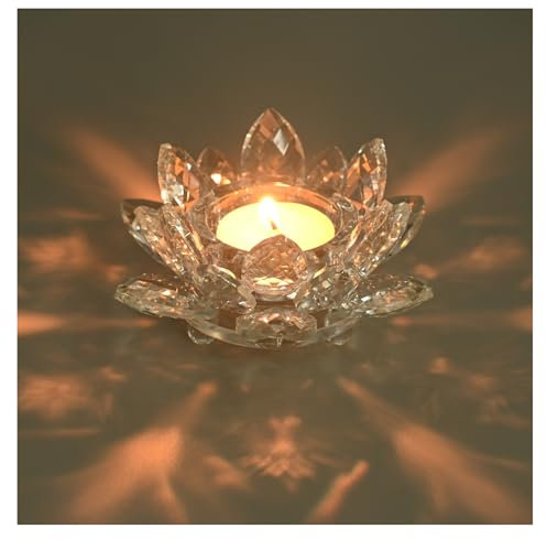 YoHyien Lotusblume Teelichthalter Kristall, Lotus Teelichtgläser, Lotus Kerzenhalter Glas, Teelichter Glas für Weihnachten, Hochzeiten, Partys und Heimdekoration (Klar)