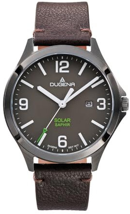 Dugena Herren-Armbanduhr Boston Solar, Quarz, Edelstahl, Saphirglas, Datumsanzeige, wasserdicht, 10 bar, Farbe:Anthrazit