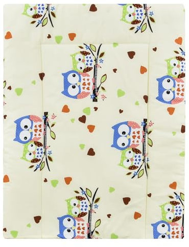 Baby Delux Wickelauflage Wickelunterlage 60x75 cm weiche Wickeltischauflage Baumwolle wasserdicht waschbar (Eulenpaar beige)