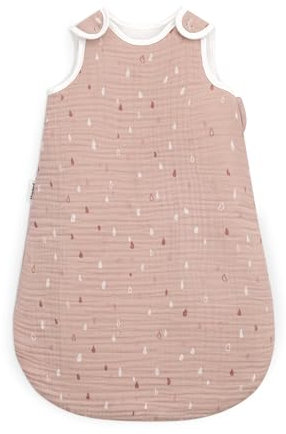 Ehrenkind® Musselin Babyschlafsack 2.5 TOG | 100% Bio-Baumwolle Rosé mit Tropfen | Baby Schlafsack | 74/80 | Oeko Tex zertifiziert