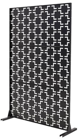 INMOZATA Decorative Privacy Screen with Stand, 183x120cm Freestanding Metal Outdoor Divider, Decorative Privacy Panel with Expansion Screws for Garden Patio Pool Hot Tub, Geometry Pattern