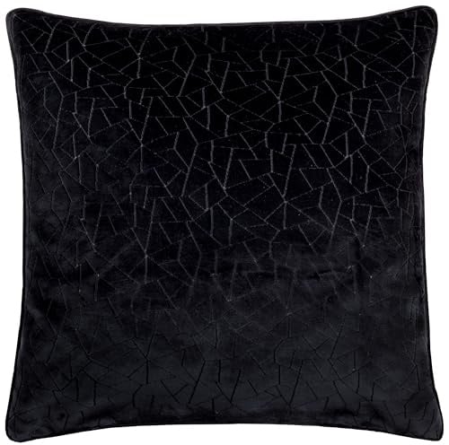 furn. Hoem Malans Cut Velvet Piped Cushion Cover – Luxury Velvet Textured Design Soft Plain Reverse (Black – 45 x 45 cm)