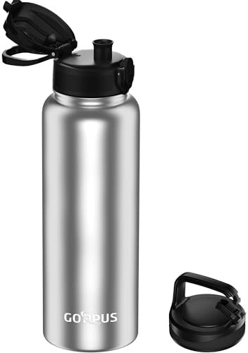 GOPPUS 1200ML/40OZ Stainless Steel Water Bottle 1.2 Litre Metal Vacuum Flask for Travel Double Walled Bottle Leakproof Coffee Flask for Outdoor Large Bottle with Wide Mouth Sport Bottles Keep Hot/Cold