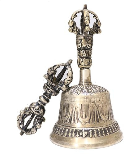 Tibetisch-buddhistische Meditationsglocke und Dorje | Set Handgemachte Dharma-Objekte Glocke Dorje Vajra Glocke Meditationsaltar Ritualglocke, handgefertigte Dharma-Objekte für di