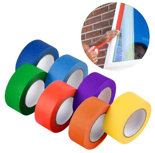 Lot de 7 rouleaux de ruban adhésif coloré - 25 mm x 13 m - Arc-en-ciel - Ruban adhésif décoratif - Papier washi - Ruban de crépon multicolore pour enfants - Éducation des couleurs - Arts Labeling DIY