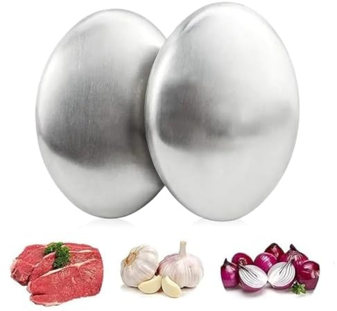 OUDQFCJ 2 PCS Savon Inox Brossé Neutralisant les Odeurs pour Éliminer les Odeurs d'Oignon, de Poisson, d'Ail et Fortes Odeurs des Mains, Accessoire de Cuisine (6 cm x 4.5 cm)