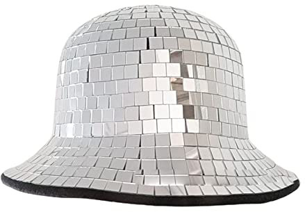 DELIMALI Discoball-Hut, Pailletten-Cowboy-Fischerhut, Strand, Fischerhut, Strass, Glitzer, Party, Tanz, Ballkappe für Damen und Mädchen, A-Silber, Einheitsgröße