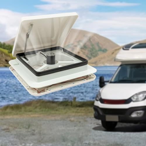 LIAIZE Lüftungsdachfenster, 36X36CM Wohnmobilfenster Dachfenster, Camper RV-Dachlüfter, Dachluke Dachventilator mit Bildschirmfenster und LED-Licht für Wohnmobil, Caravan, Wohnwagen