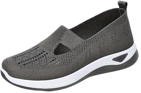 Generico Scarpe Donna Pianta Larga Traspiranti tessute da Go Walking Slip On Scarpe in Schiuma Slip in Sneakers Arch Support Scarpe Sneakers Donna (Grey, 37)