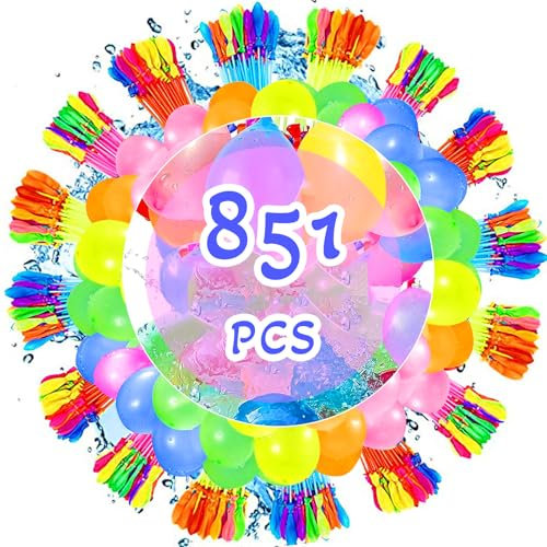 May Huang 851 Stück Wasserbomben Selbstschließend, Schnell Befüllbarer Wasserbombems, Wasserballons, Bunt Wasserbombem, Wasser Bomben mit Wasserhahn Anschluss, Water Balloons für Kinder (851)