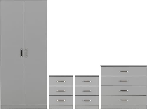 Seconique Dakota 2 Door Wardrobe Bedroom Set in Light Grey