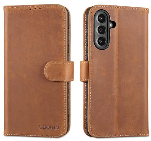 LENSUN Echtleder Hülle für Samsung Galaxy A56, Handyhülle [Echtes Leder][Kartenfach][Klappbar] Handytasche Flip Lederhülle für Samsung Galaxy A56 5G - Vintage Braun