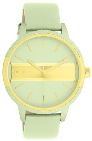 Oozoo Timepieces Uhr in Hellgrün Goldfarben - Armbanduhr Unisex mit Lederarmband | Hochwertige Uhr für Frauen Männer - Edle Analog Unisexuhr in rund C11458