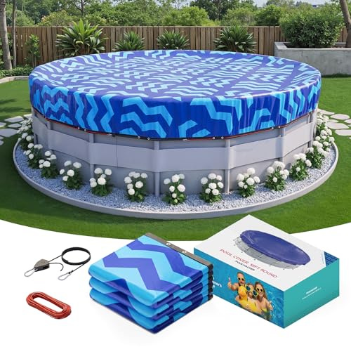 7,6 m runde oberirdische Winter-Poolabdeckung, extra dick, 420D, Cerulean | Winddicht, reißfest, UV-beständig, 1,2 m Überlappung, einfache Installation von einer Person, Kabel und Riemenscheibe