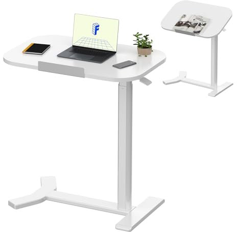 FLEXISPOT Standing Desk Height Adjustable Overbed Desk Coffee Table with Cup Holder Sit Stand Up Stable Steel, 60 * 40cm (White + White)