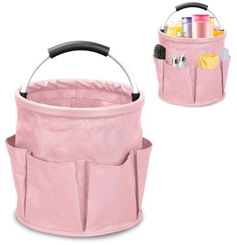 EHOTER Cleaning Caddy with Handle Foldable Cleaning Caddy Organiser Multi-Pocket Storage Bag for Supplies Foldable & Waterproof Design for Home Car Craft or Garden (Pink)