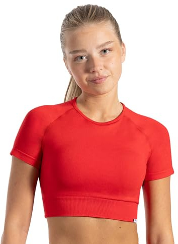 SMILODOX Crop Top Damen Elna, figurbetontes T-Shirt mit Rundhalsausschnitt, kurzen Ärmeln & Rippbund, Funktionsshirt glattes Material & bauchfrei, ideal für Alltag, Freizeit, Training & Studio-Outfits