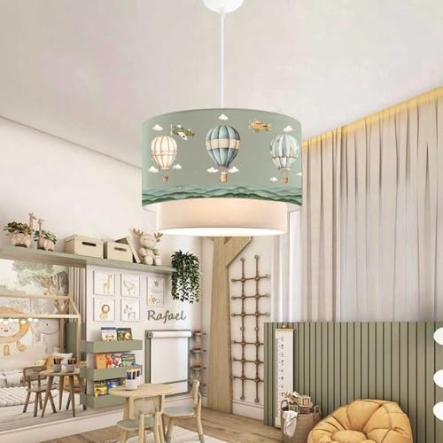 lux.pro Kinderzimmer Lampe Lurgan Deckenleuchte E27 LED-geeignet Hängelampe mit Stoffschirm doppelt Heißluftballon-Motiv 70 cm hoch Grün