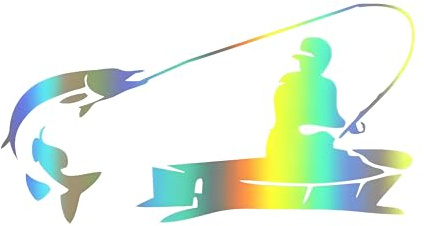 Holografischer Angelaufkleber, Wasserdichter PVC-Aufkleber für Auto, Laptop, Kühlschrank, Möbel, Anglerdesign, Regenbogeneffekt ((15cm/5.91inch))