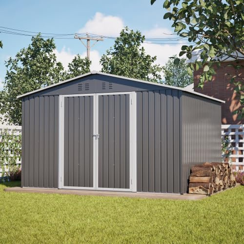 Grand abri de jardin en métal de 10 x 8 m, avec porte coulissante, abri de jardin en tôle d'acier résistant aux intempéries pour tondeuses à gazon et vélos, entrepôt de jardin