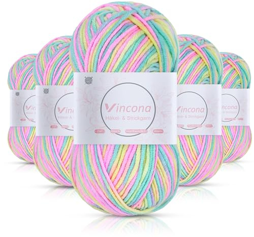 Vincona Häkelgarn,5x50 g Wolle zum Häkeln,Bunt Farbverlauf Acrylgarn zum Häkeln,Wolle zum Häkeln und Stricken, Handstrickgarnsets Geeignet zum Stricken von Puppen, Pullovern, Schals, Mützen26