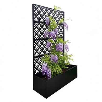 Relaxdays Pflanzkasten mit Spalierwand, Diamond Design, HBT: 180x110x40 cm, Sichtschutz & Blumenkasten, Metall, schwarz