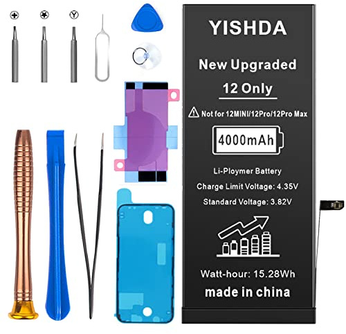 YISHDA Replacement Battery 4000mAh for iPhone 12 6.1, Ultra High Capacity Battery with Complete Repair Tools and User Manual, Model A2172 A2402 A2403 A2404