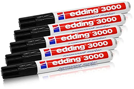 edding Permanentmarker 3000, schwarz, 1,5-3 mm, nachfüllbar, 5er-Pack, 4-3000001_5