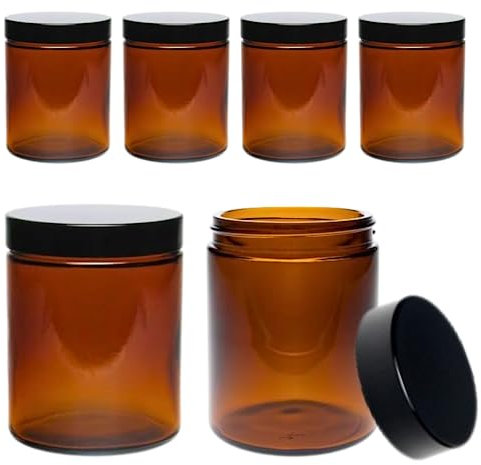 Viva-Haushaltswaren Gabriele Hesse e.K. 6 Glastiegel 180ml / Salbentiegel/Cremetiegel aus Braunglas inkl. Etiketten