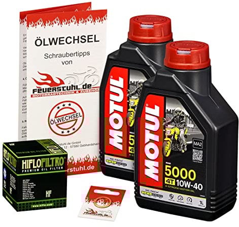 Motul 10W-40 Öl + HiFlo Ölfilter für Yamaha Raptor 700 /SE (YFM 700 R), 06-15 - Ölwechselset inkl. Motoröl, Filter, Dichtring