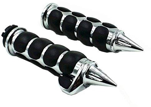 1 Spike 25mm Motorcycle Handlebar Throttle Boss Comfortable Hand Grips For Motorcycle Cruiser Chopper Custom Touring (Chrome)