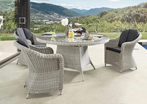 Destiny Sitzgruppe Malaga Luna 4 Sessel + 1 Tisch Ø120x75cm, Vintage weiß