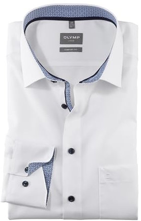 OLYMP Herren Businesshemd Langarm Luxor,Einfarbig,Comfort fit,New Kent,Weiss 00,45