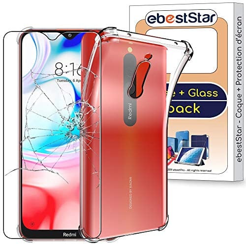 ebestStar - Cover per Xiaomi Redmi 8 8A, Custodia Silicone Trasparente, Protezione TPU Antiurto, Bordi Rinforzati, Trasparente + Vetro Temperato