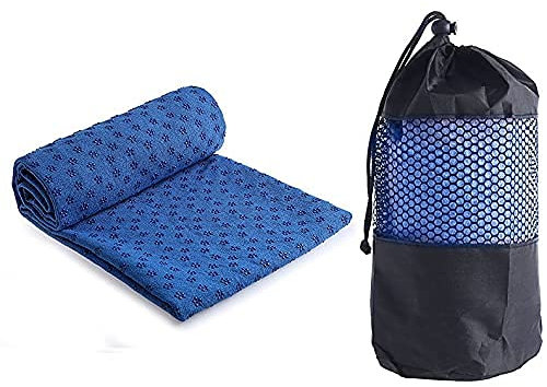 Asciugamano Yoga Antiscivolo Grip - Microfibra Tappetino Yoga con Un’Elevata Aderenza al Pavimento - Antiscivolo, Super Assorbente, Non Slittamento, Asciugatura Rapida - 183 cm x 61 cm - Blu