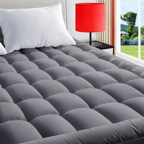 TEXARTIST Queen-Matratzenauflage, kühlende Matratzenauflage, Kopfkissen, Matratzenbezug, gesteppt, mit 20,3-53,3 cm tiefer Tasche (Queen, Grau)