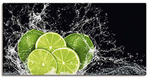 ARTLAND Wanddeko Leinwand Bilder Wandbild 150x75 cm Querformat Obst Früchte Limette im Wasser Küchenbilder Essen Lebensmittel H9KL