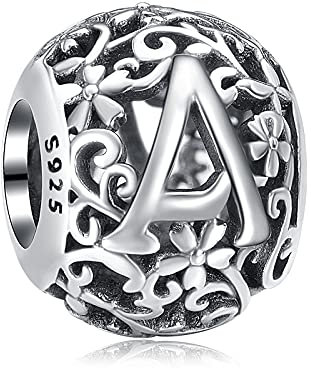 Annmors Damen Buchstabe A Charms für Armband 925 Sterling Silber Anhänger Vintage Alphabet Bead Buchstabieren Sie das Wort Sammlung