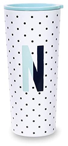 Kate Spade New York Insulated Stainless Steel Initial Tumbler, 24 Ounce Double Wall Travel Cup with Lid, N (Blue)