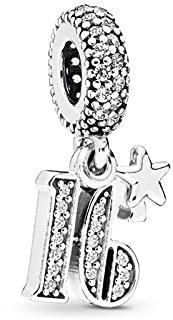 FGT 16th Celebration Dangle Charm fits Pandora Moments Bracelets Star Sweet 16 Sterling Silver Women Girls Birthday Daughter Granddaughter Mothers Day Valentine
